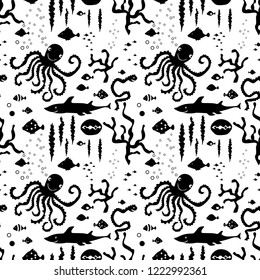 Seamless pattern of sea underwater creatures