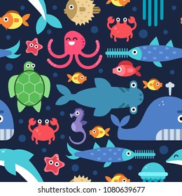 Seamless pattern of sea underwater life. Vector flat illustrations