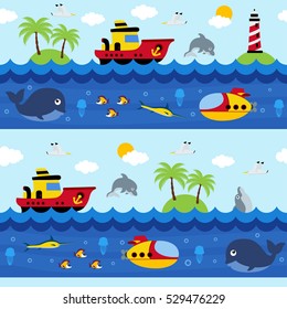 seamless pattern with sea and underwater - vector illustration, eps
