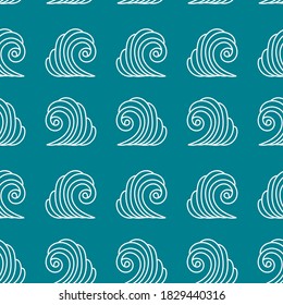 Seamless pattern with sea waves on a blue background. Hand-drawn template for fabric , paper