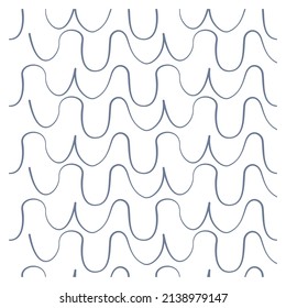 Seamless pattern of sea waves on white background. Vector illustration. Sketch style.