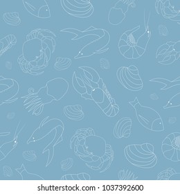 Seamless pattern with seafood