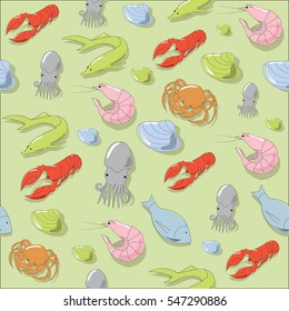 Seamless pattern with seafood