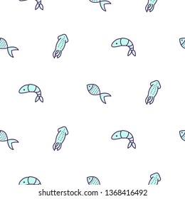 Seamless pattern with seafood colored line style.