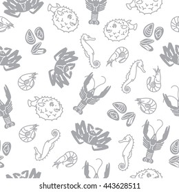 Seamless pattern with Seafood.
Easy to change color. Mask is used.