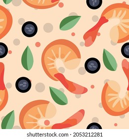 Seamless pattern with seafood. Shrimp vector illustration, health food, fresh shimp, diet, background, menu design