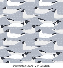 Seamless pattern with seagulls - hand drawn vector illustration.
