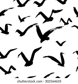 Seamless  pattern with seagulls. Hand drawn background.