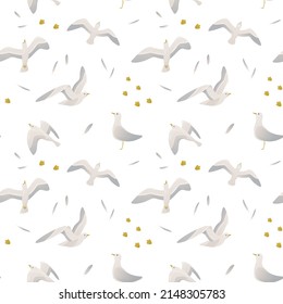 Seamless pattern with seagulls. Marine concept. Perfect for product design, scrapbooking, textile, wrapping.