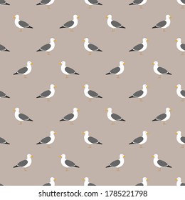 Seamless pattern with seagulls on light brown background. Vector illustration for wallpaper, wrapping paper, home decor, textile, fabric prints and more.