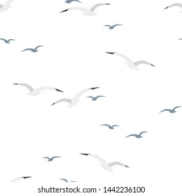 Seamless pattern with seagulls on a white background. Vector texture for textiles, wallpaper, wrapping paper, paper for scrapbooking, napkins.