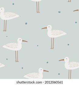 seamless pattern with seagulls. print in Scandinavian. suitable for fabric design, packaging, postcards. cute birds on a light background. children's print