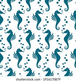 seamless pattern with seahorse isolated on white background