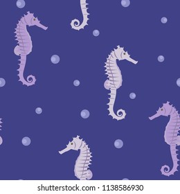 Seamless pattern with seahorse on a dark background. For decorating textiles, packaging and wallpaper. Vector illustration.