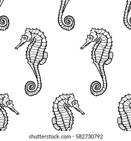 seamless pattern from seahorse silhouette. Vector hippocampus