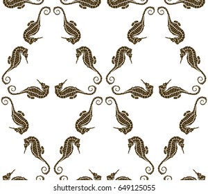 seamless pattern from seahorse silhouette. Vector hippocampus