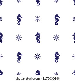Seamless pattern with seahorse and steering wheel. Marine pattern for fabric, baby clothes, background, textile,wrapping paper and other decoration.Vector illustration