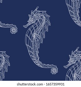 Seamless pattern with Seahorse. Vector illustration for designing posters, cards, prints, stickers, wallpaper, fabric, textile, gift paper