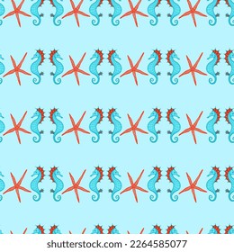 seamless pattern with seahorses. trendy nautical print. childish cute pattern for kids. underwater world of the ocean.