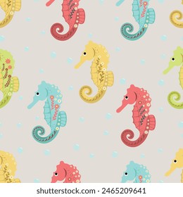 Seamless pattern of seahorses in vector for background ,wallpaper, wrapping, fabric, cover etc.