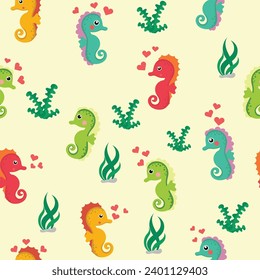 seamless pattern of seahorses in vector for,background,wallpaper,wrapping,fabric,cover,etc.