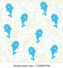 Seamless pattern with seal and Paisley pattern