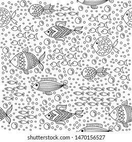 Seamless pattern with sealife elements. Cartoon design, vector illustration