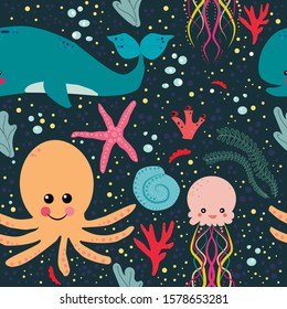 Seamless pattern sealife great for clothing and packing