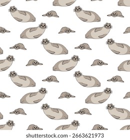 Seamless pattern with seals on white background. Vector image.