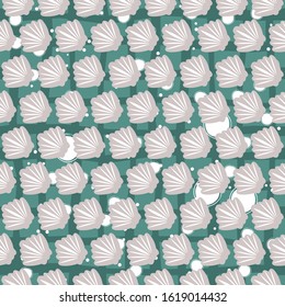 Seamless pattern with seashell on white. Repeating background. Vector Illustration
