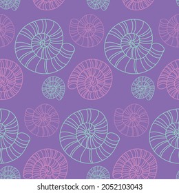 Seamless pattern seashell purple lilac pink color. Design for fabric, textile, wrapping paper, wallpaper, background