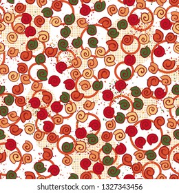 Seamless pattern. Seashell scattering. 
Background consisting of chaos checkered circles and rings.