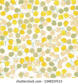 Seamless pattern. Seashell scattering. 
The background consists of pentagons and four-pointed stars.