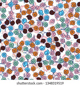 Seamless pattern. Seashell scattering. 
The background consists of pentagons and four-pointed stars.