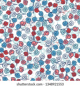 Seamless pattern. Seashell scattering. 
The background consists of pentagons and four-pointed stars.