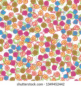 Seamless pattern. Seashell scattering. 
The background consists of pentagons and four-pointed stars.