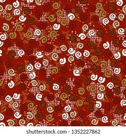 Seamless pattern. Seashell scattering. 
The background consists of four-beam shapes and checkered blots.