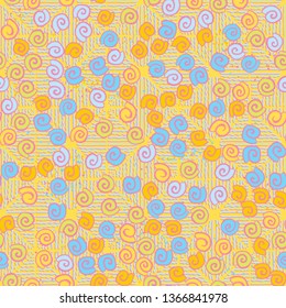 Seamless pattern. Seashell scattering. The background consists of rhombuses represented by wavy lines.