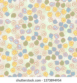 Seamless pattern. Seashell scattering. 
The background consists of square suns.