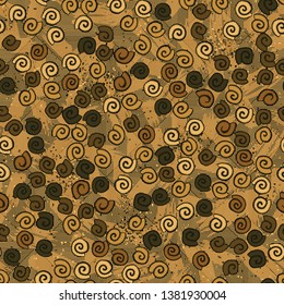 Seamless pattern. Seashell scattering. 
The background consists of striped diamonds.
