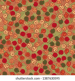 Seamless pattern. Seashell scattering. 
The background consists of striped diamonds.