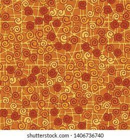 Seamless pattern. Seashell scattering. 
The background consists of an abstract lattice.