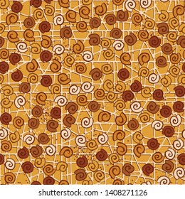 Seamless pattern. Seashell scattering. 
The background consists of an abstract lattice.