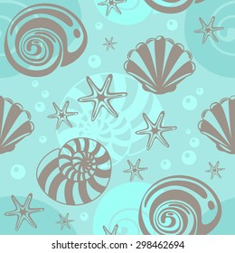 Seamless pattern with seashell and starfish icons