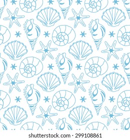 Seamless pattern with seashell and starfish icons
