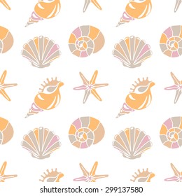 Seamless pattern with seashell and starfish icons