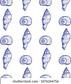 Seamless pattern with seashells