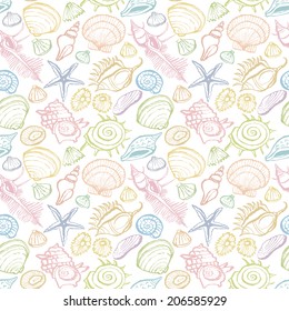 Seamless pattern of seashells.