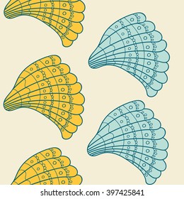 Seamless pattern with seashells. Background with hand drawing seashell. Vector sea pattern. Repeating print background texture.