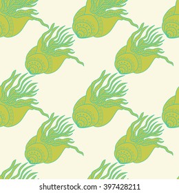 Seamless pattern with seashells. Background with hand drawing seashell. Vector sea pattern. Repeating print background texture.